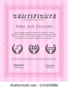 Pink Certificate. With guilloche pattern and background. Nice design. Customizable, Easy to edit and change colors. 