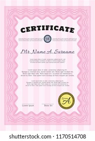 Pink Certificate. With guilloche pattern and background. Beauty design. Customizable, Easy to edit and change colors. 