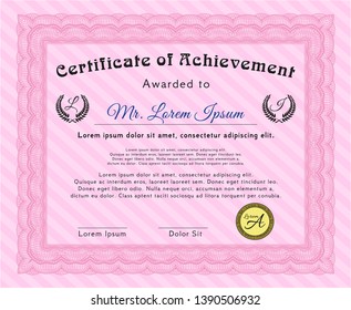 Pink Certificate. With guilloche pattern. Nice design. Customizable, Easy to edit and change colors. 