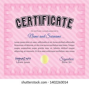 Pink Certificate. With guilloche pattern. Perfect design. Customizable, Easy to edit and change colors. 