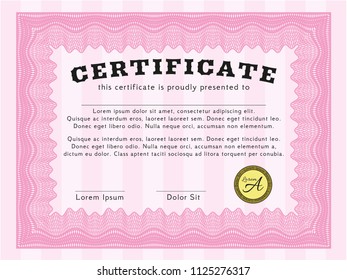 Pink Certificate. With linear background. Customizable, Easy to edit and change colors. Money Pattern. 