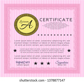 Pink Certificate. Money design. With background. Detailed. 