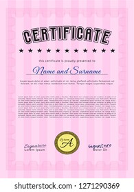 Pink Certificate. Money Pattern. Complex background. Vector illustration. 