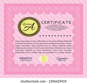 Pink Certificate. Money Pattern. Customizable, Easy to edit and change colors. With complex linear background. 