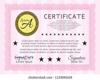 Pink Certificate. Money Pattern design. Complex background. Vector illustration. 
