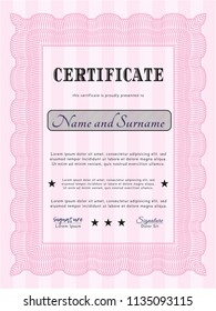 Pink Certificate. Money Pattern design. With linear background. Vector illustration. 