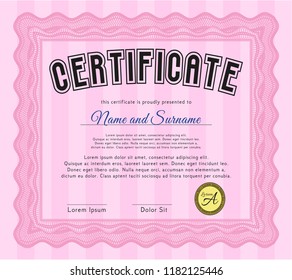 Pink Certificate. Money Pattern design. Vector illustration. Complex background. 