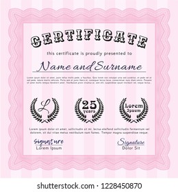 Pink Certificate. Money Pattern design. Complex background. Customizable, Easy to edit and change colors. 