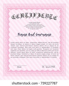 Pink Certificate. Money Pattern design. Vector illustration. With linear background. 