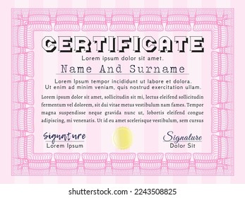 Pink Certificate.  Money Pattern.  With linear background.  Customizable, Easy to edit and change colors. 