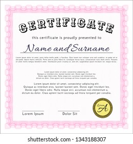 Pink Certificate. Perfect design. With quality background. Detailed. 