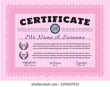 Pink Certificate. Printer friendly. Beauty design. Vector illustration. 