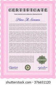 Pink Certificate. Printer friendly. Complex design. Detailed. 