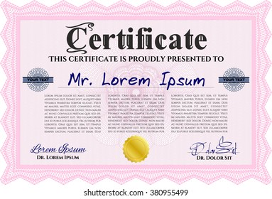 Pink Certificate. Printer friendly. Detailed. Nice design. 