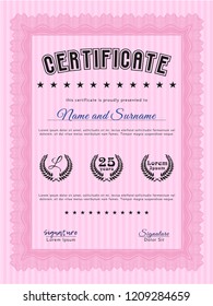 Pink Certificate. Printer friendly. Excellent design. Customizable, Easy to edit and change colors. 
