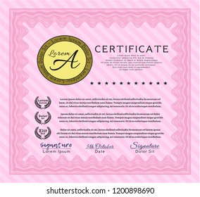 Pink Certificate. Printer friendly. Lovely design. Detailed. 
