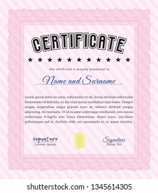 Pink Certificate. Printer friendly. Perfect design. Detailed. 
