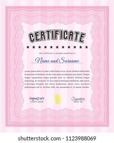 Pink Certificate. Printer friendly. Vector illustration. Money Pattern design. 