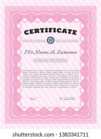 Pink Certificate. With quality background. Customizable, Easy to edit and change colors. Money style design. 