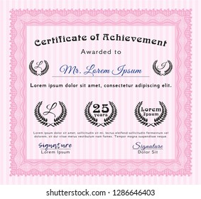 Pink Certificate. With quality background. Vector illustration. Cordial design. 