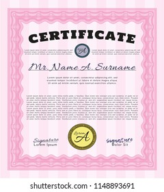 Pink Certificate. Sophisticated design. Complex background. Customizable, Easy to edit and change colors. 