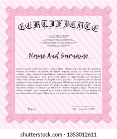 Pink Certificate. Sophisticated design. With complex background. Customizable, Easy to edit and change colors. 