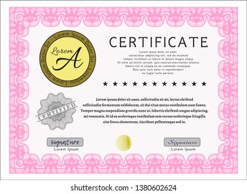 Pink Certificate. Sophisticated design. Complex background. Customizable, Easy to edit and change colors. 