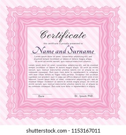 Pink Certificate. Sophisticated design. Vector illustration. Complex background. 