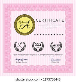 Pink Certificate template. Beauty design. With quality background. Vector illustration. 