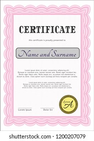 Pink Certificate template. With complex background. Cordial design. Customizable, Easy to edit and change colors. 