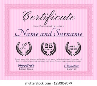 Pink Certificate template. With complex background. Money Pattern design. Customizable, Easy to edit and change colors. 