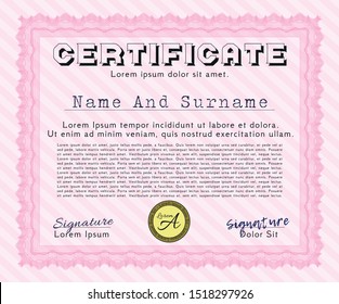 Pink Certificate template. With complex background. Perfect design. Customizable, Easy to edit and change colors. 