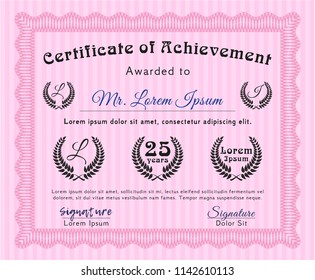 Pink Certificate template. With complex linear background. Vector illustration. Elegant design. 