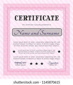 Pink Certificate template. Customizable, Easy to edit and change colors. With linear background. Money design. 