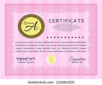 Pink Certificate template. Customizable, Easy to edit and change colors. With quality background. Sophisticated design. 