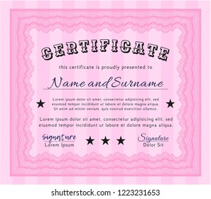Pink Certificate template. Customizable, Easy to edit and change colors. With linear background. Money Pattern. 