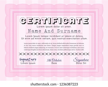 Pink Certificate template. Customizable, Easy to edit and change colors. With guilloche pattern. Excellent design. 
