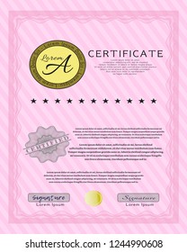 Pink Certificate template. Customizable, Easy to edit and change colors. With great quality guilloche pattern. Sophisticated design. 