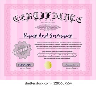 Pink Certificate template. Customizable, Easy to edit and change colors. Complex background. Money Pattern. 