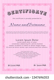 Pink Certificate template. Customizable, Easy to edit and change colors. Printer friendly. Money Pattern design. 