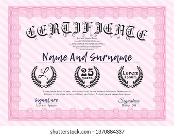 Pink Certificate template. Customizable, Easy to edit and change colors. Easy to print. Lovely design. 