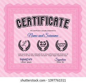 Pink Certificate template. Customizable, Easy to edit and change colors. With background. Nice design. 