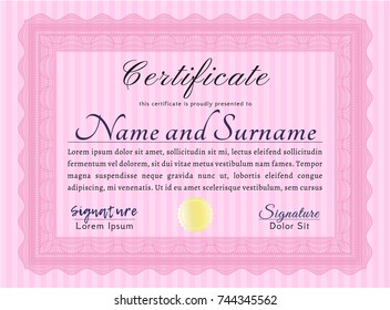 Pink Certificate template. Customizable, Easy to edit and change colors. With complex background. Retro design. 
