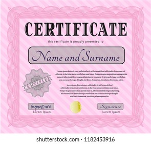 Pink Certificate template. Detailed. Complex background. Modern design. 