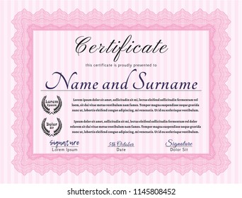 Pink Certificate template. Detailed. Printer friendly. Perfect design. 
