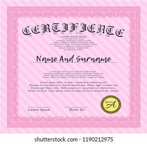 Pink Certificate template. Detailed. Printer friendly. Superior design. 
