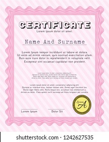 Pink Certificate template. Detailed. Printer friendly. Excellent design. 