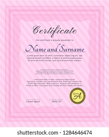 Pink Certificate template. Detailed. Printer friendly. Nice design. 