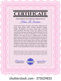 Pink Certificate template. Detailed. Printer friendly. Nice design. 