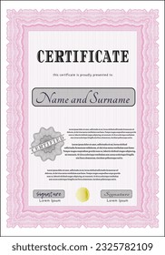 Pink Certificate template or diploma template.  Artistry design.  With quality background.  Vector illustration. 